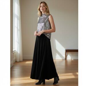 INC International Concepts Black Velvet Maxi Skirt Size Small